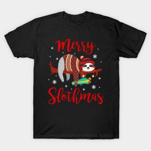 Merry Slothmas Sloth In Santa Hat Christmas Gift T-Shirt